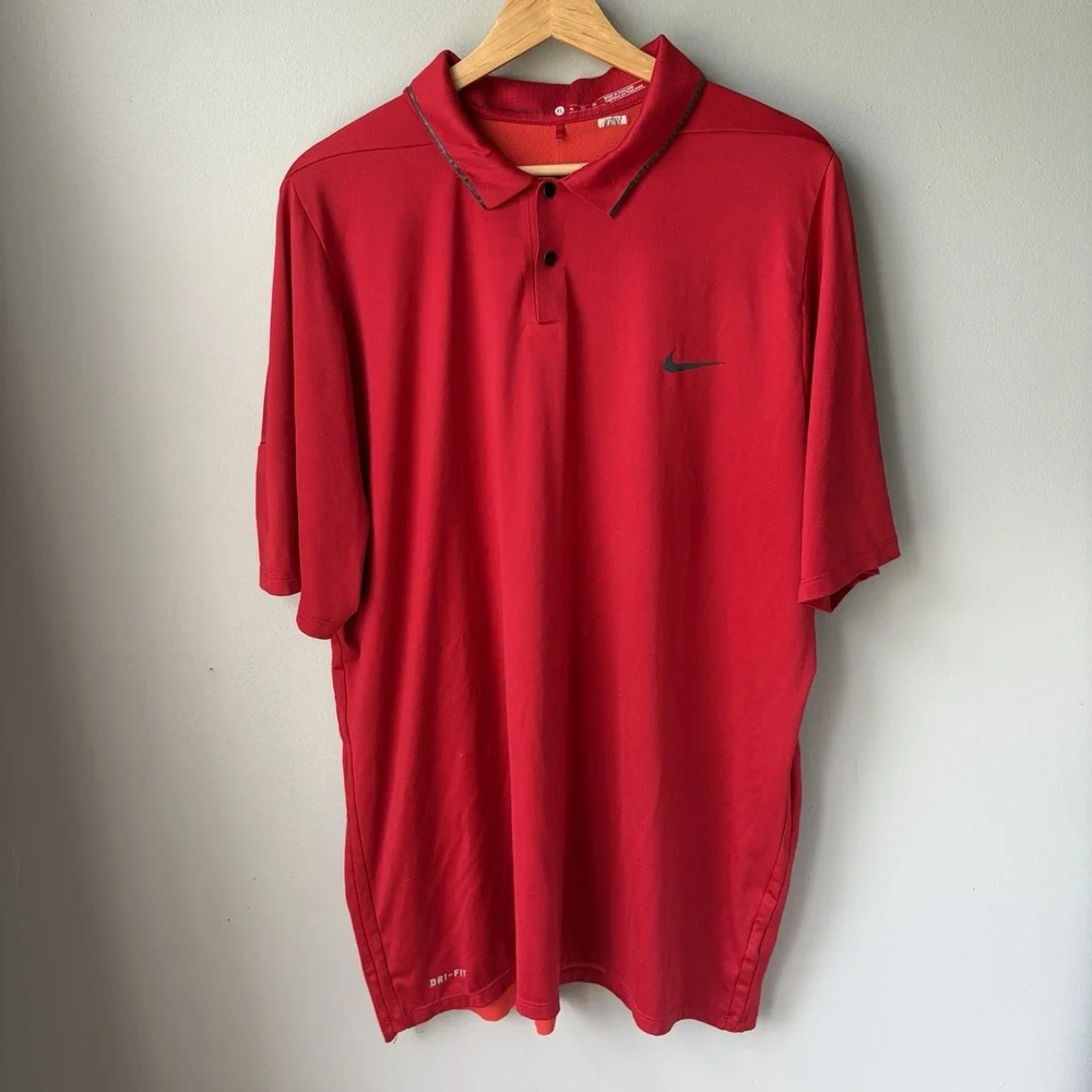 Nike Tiger Woods Collections Short Sleeve Polo Shirt Men's Size XL Red Dri Fit